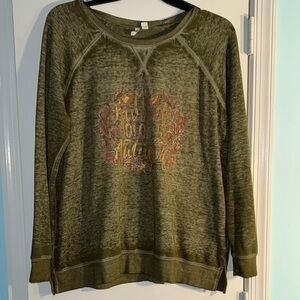 Olive Green “My Favorite Color is Autumn” Graphic Crew Neck Sweatshirt w/Slits